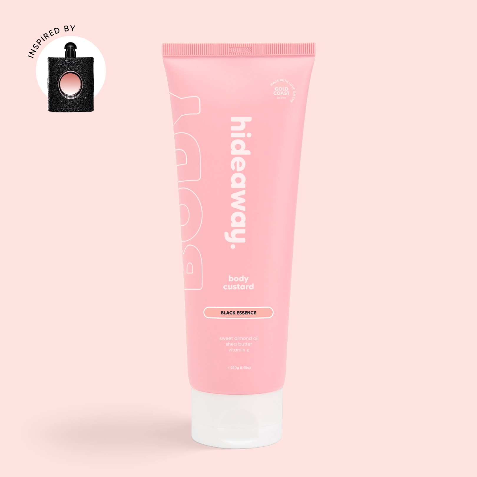 Pink tube of rich body custard with an alluring scent of warm woods and spice. Hydrating, smooth, and deeply fragrant.