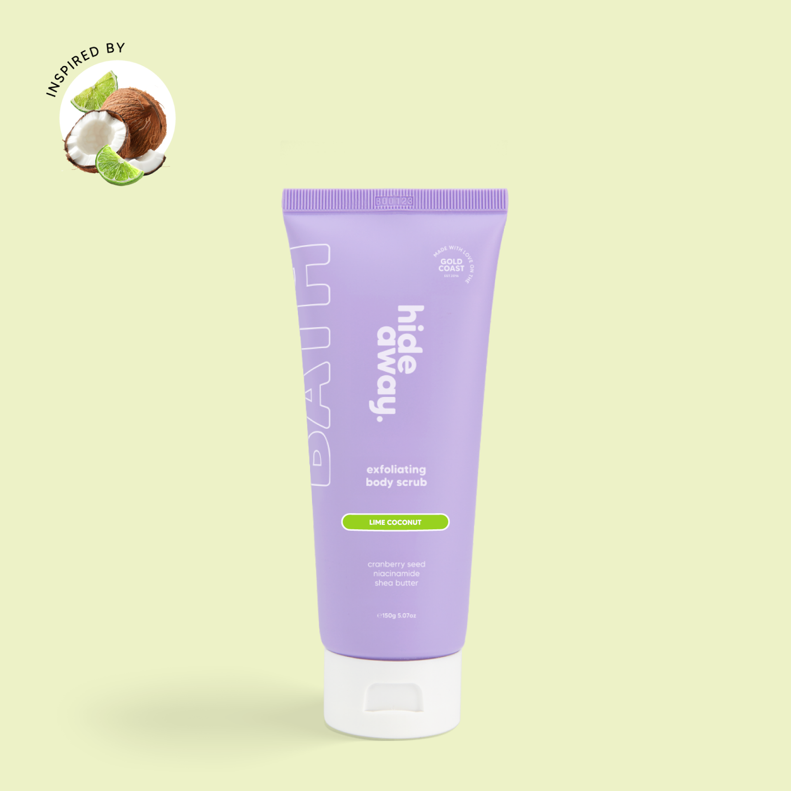 Fresh, zesty scrub with lime and coconut. Invigorates skin and leaves it silky-smooth.