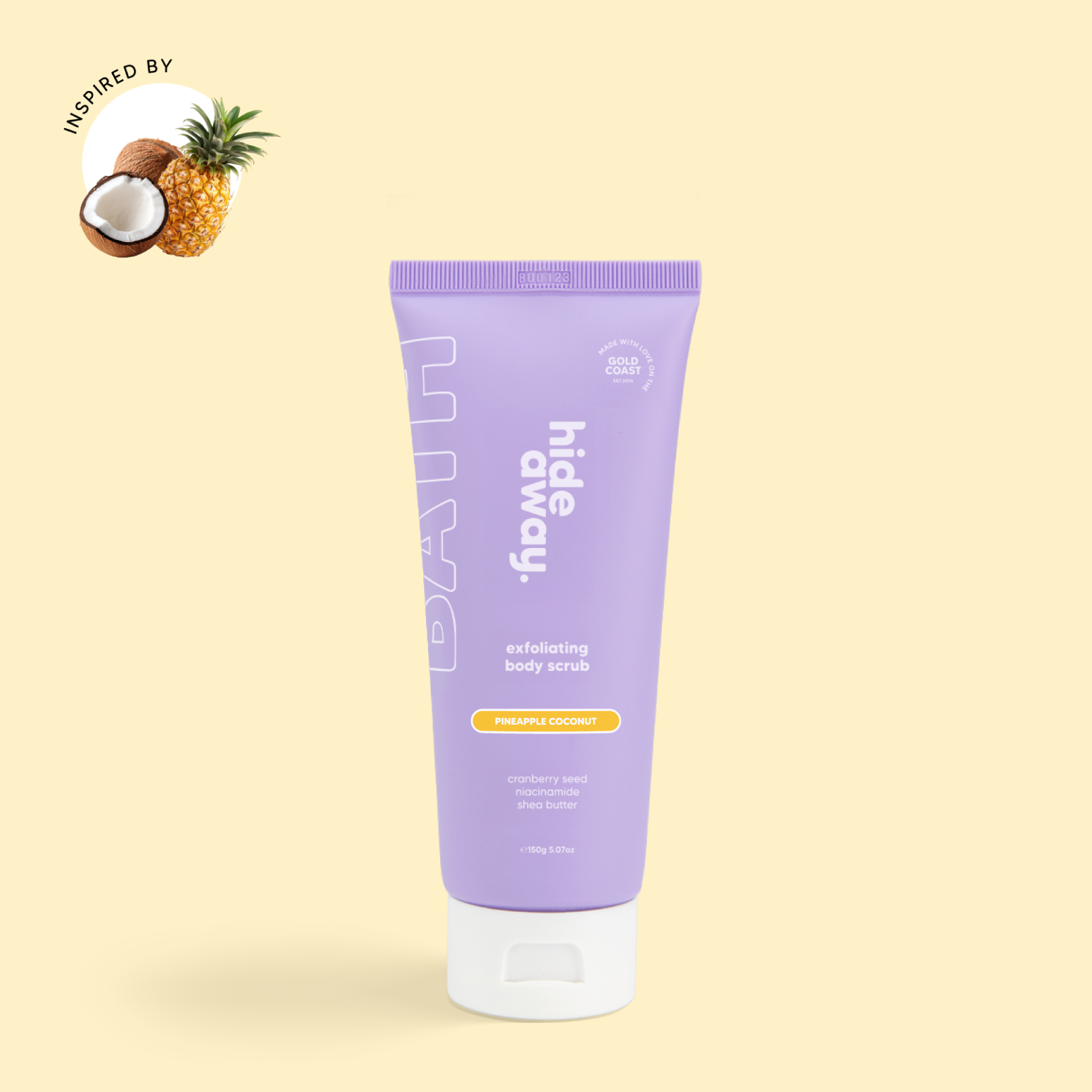 Sweet tropical scrub with pineapple and coconut. Gently buffs and smells like summer.