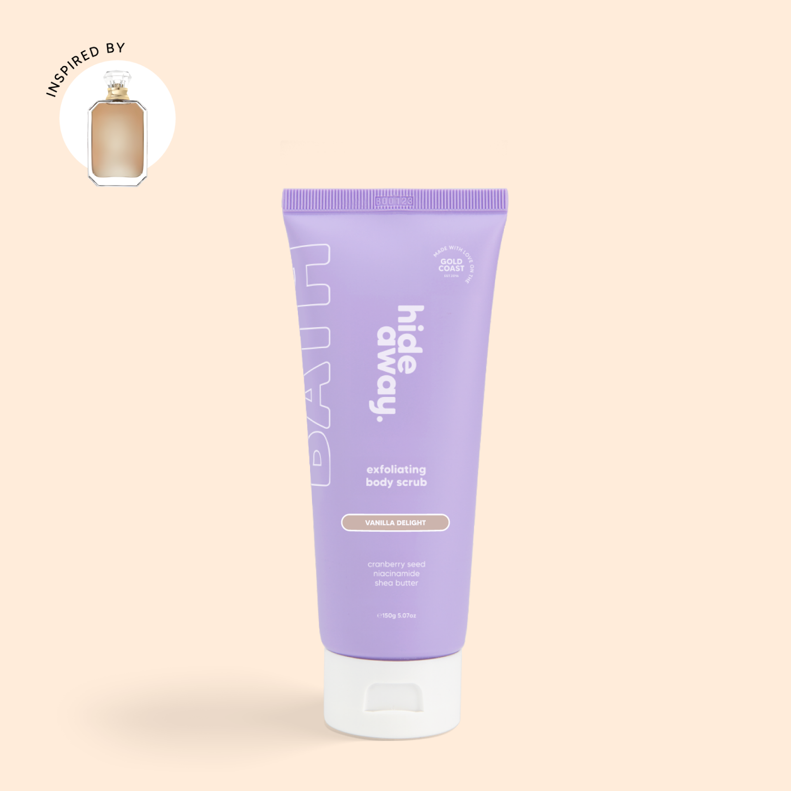 Gentle scrub with a sweet vanilla bean scent. Smooths skin and leaves it soft and glowy.